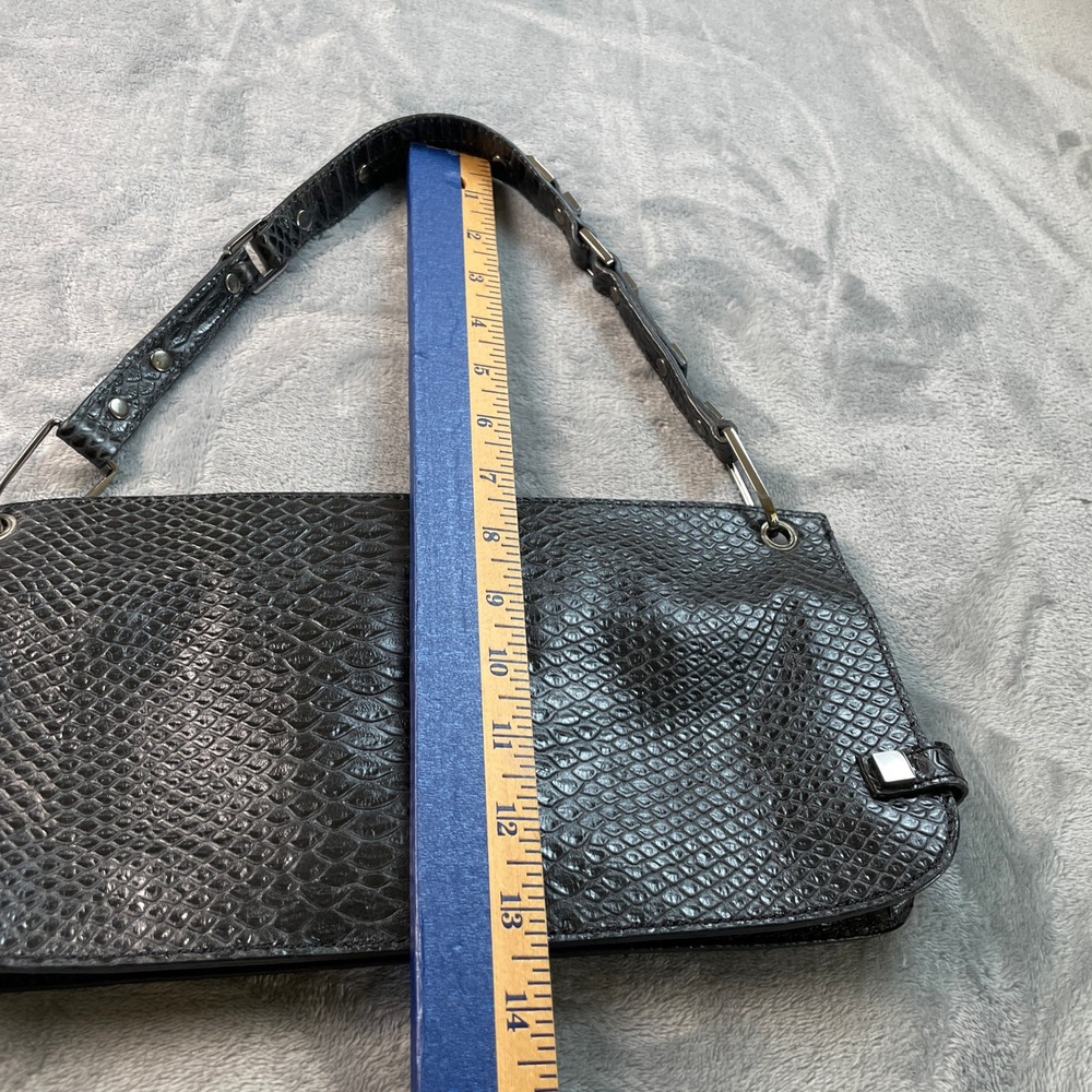 Charles David Black Snakeskin Embossed Shoulder Bag Silver Studded Baguette Y2K - Picture 9 of 14